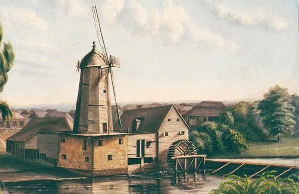Howell's flour mill at Parramatta, built in 1828, combined a windmill and a tidal watermill.