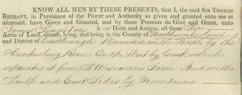james singleton's grant for 10 acres of land near wisemans ferry where he built a tidal watermill before 1820